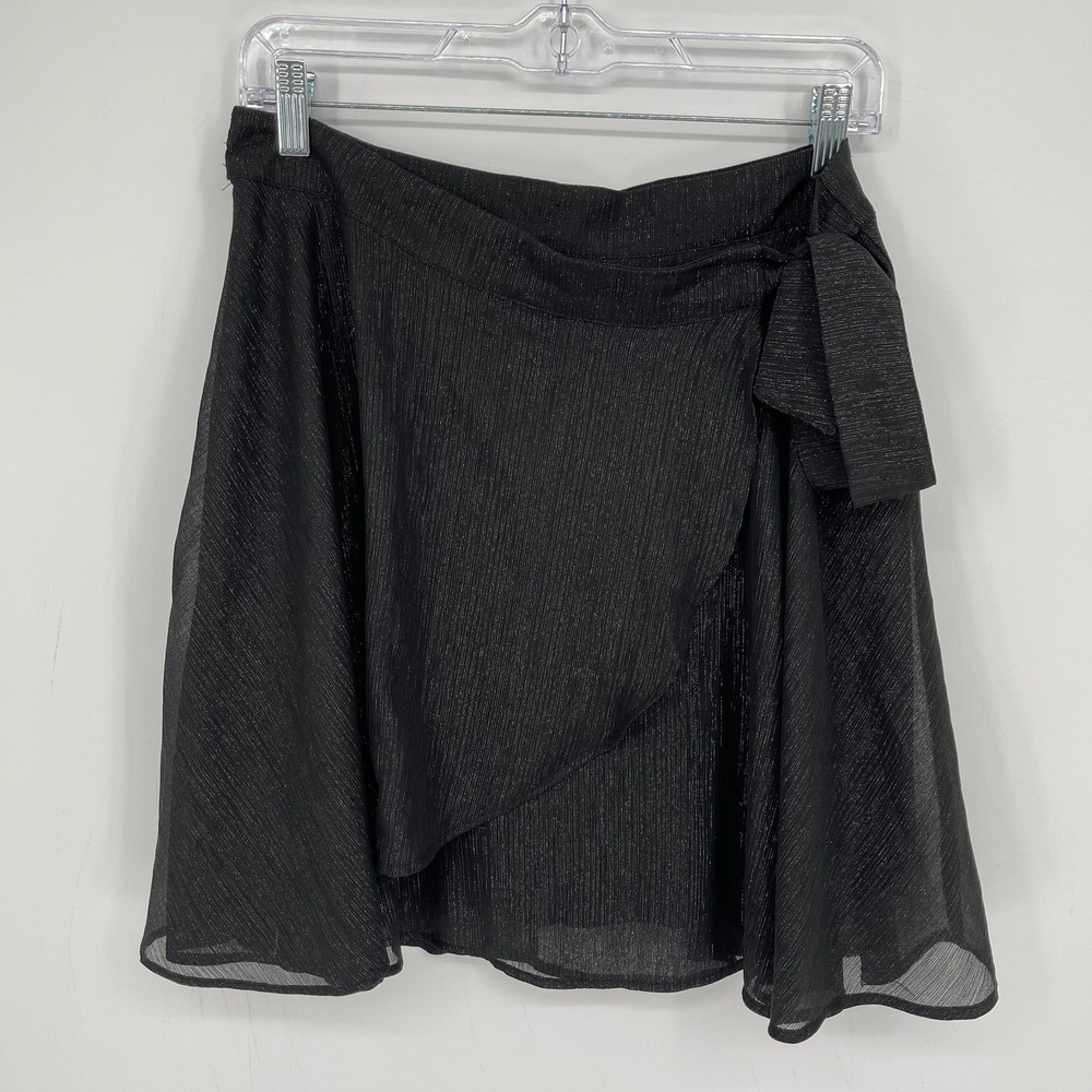 Blue Rain Women's Black Metallic Lurex Faux Wrap Glam Party Mini Skirt Size M